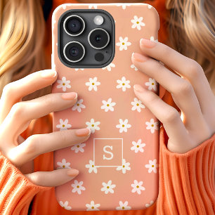 Cute Floral Peach Grass Lily Pattern Monogram iPhone 15 Case