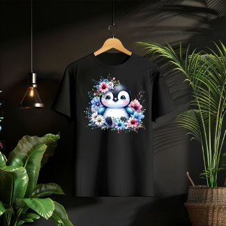 Cute Floral Penguin Pastel Illustration T-Shirt