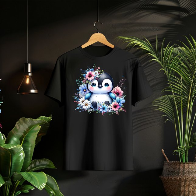 Cute Floral Penguin Pastel Illustration T-Shirt (Creator Uploaded)