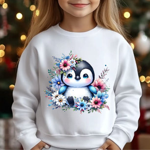 Cute Floral Penguin Winter Illustration T-Shirt Tri-Blend Shirts