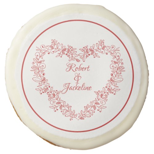 Cute Floral Personalized Red Heart Valentines Day Sugar Cookie