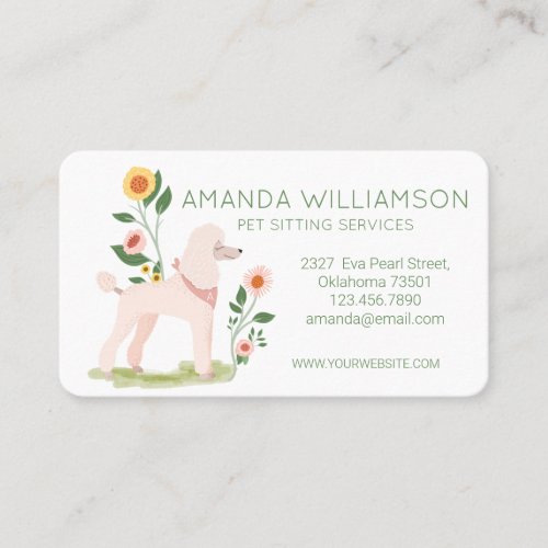 Cute Floral Pet Cut Poodle Dog Pet Care Services Business Card