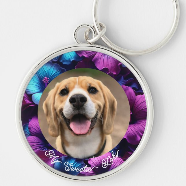 Cute Floral Pet Loss Sympathy Keepsake Keychain (Front)