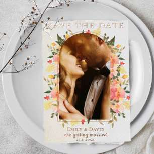 Cute Floral Photo Arch Wedding Save the Date Foil Invitation
