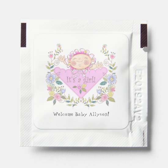 Cute Floral Pink Baby Girl Baby Shower Favors Hand Sanitizer Packet