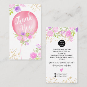 Cute floral pink balloon illustration thank you business card