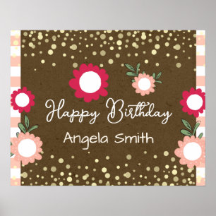 Cute Floral Pink Little Girl Birthday Kraft Poster