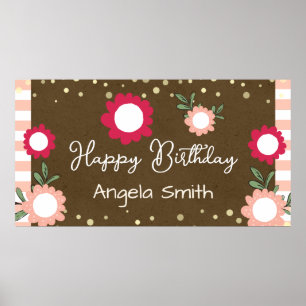 Cute Floral Pink Little Girl Birthday Kraft Poster