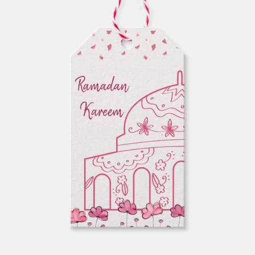 Cute Floral Pink Mosque Islamic Ramadan Kareem Gift Tags