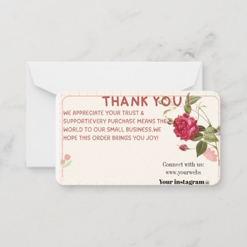 Cute Floral Pink Small Business Thank You Card Ins
