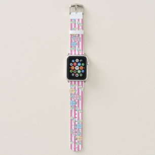 Cute Floral Pink White Stripes Watercolor Pattern Apple Watch Band