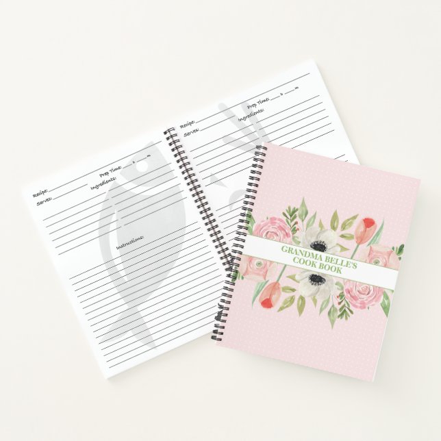 Cute Floral & Polka Dot Personalized Recipe Notebook (Inside)