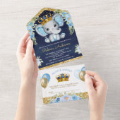 Cute Floral Prince Elephant Navy Blue Baby Shower All In One Invitation (Tearaway)