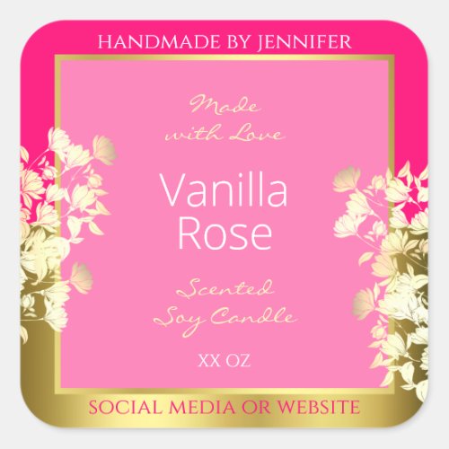 Cute Floral Product Packaging Labels Pink and Gold