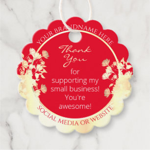 Cute Floral Product Template Red and Gold Effect Favor Tags