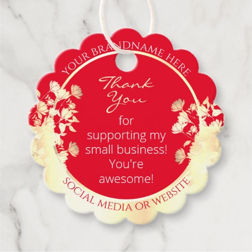 Cute Floral Product Template Red and Gold Effect Favor Tags