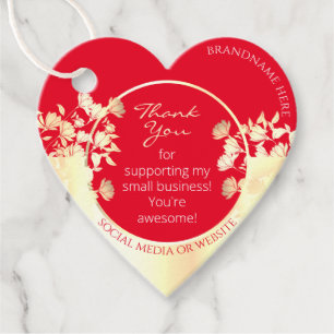 Cute Floral Product Template Red and Gold Effect Favor Tags