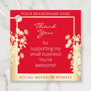 Cute Floral Product Template Red and Gold Effect Favor Tags