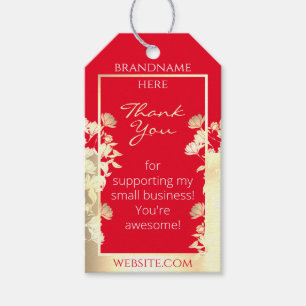Cute Floral Product Template Red and Gold Effect Gift Tags