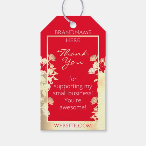Cute Floral Product Template Red and Gold Effect Gift Tags