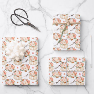 Cute Floral Pumpkin Birthday Baby Girl Shower Gift Wrapping Paper Sheets