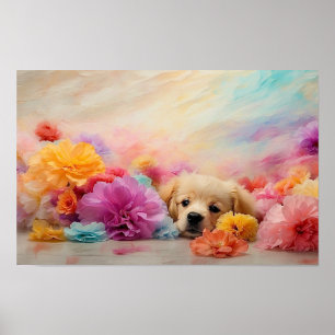 Cute floral puppy downloadable poster