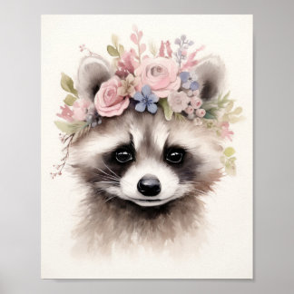 Cute Floral Raccoon Poster