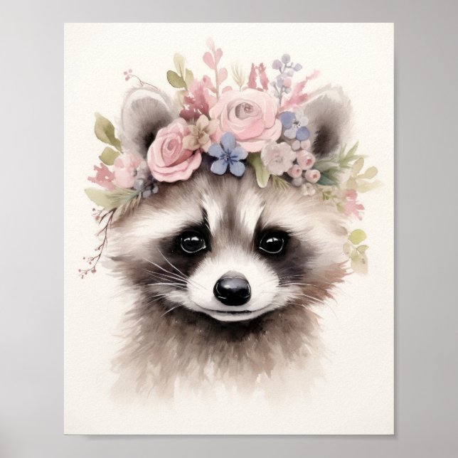Cute Floral Raccoon  Poster (Front)
