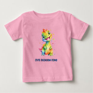 Cute Floral Rainbow Dinosaur Happy Birthday Party Baby T-Shirt