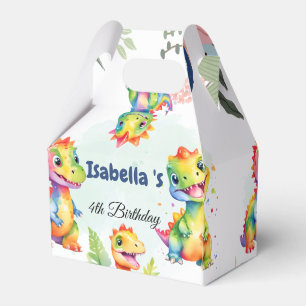 Cute Floral Rainbow Dinosaur Happy Birthday Party Favor Boxes