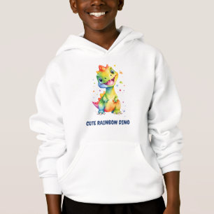 Cute Floral Rainbow Dinosaur Happy Birthday Party Hoodie