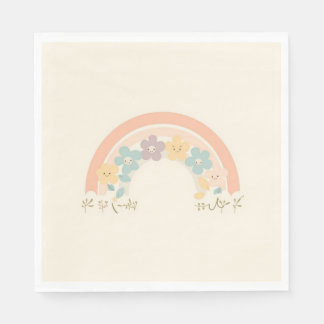 Cute Floral Rainbow Smiles Pastel Party Napkins