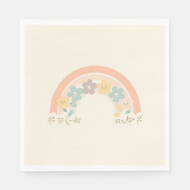 Cute Floral Rainbow Smiles Pastel Party Napkins (Front)