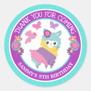 Cute Floral Rainbow Spring Llama Birthday Classic Round Sticker
