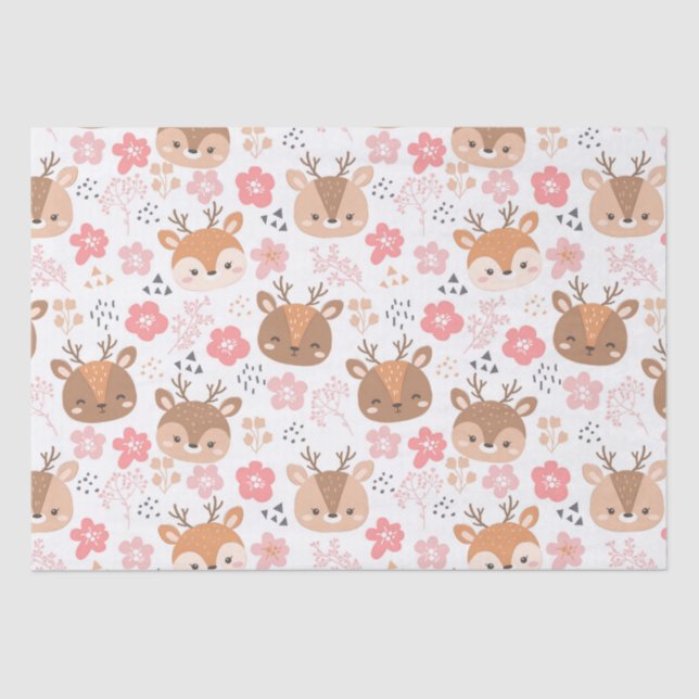 Cute Floral Reindeer Tissue Paper (Front)