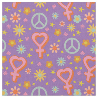 Cute Floral Retro Venus Symbols & Hearts Fabric