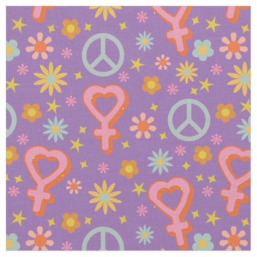 Cute Floral Retro Venus Symbols & Hearts Fabric