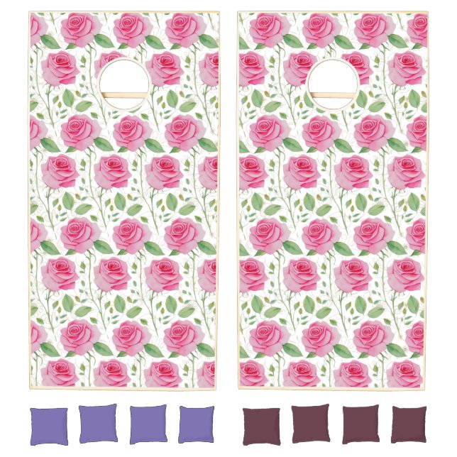 Cute,  floral/rose repeating pattern  cornhole set (Set)