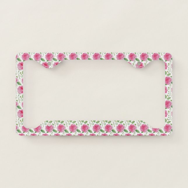 Cute,  floral/rose repeating pattern  license plate frame (Front)