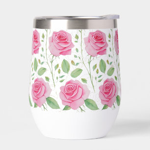 Cute, floral/rose repeating pattern thermal wine tumbler