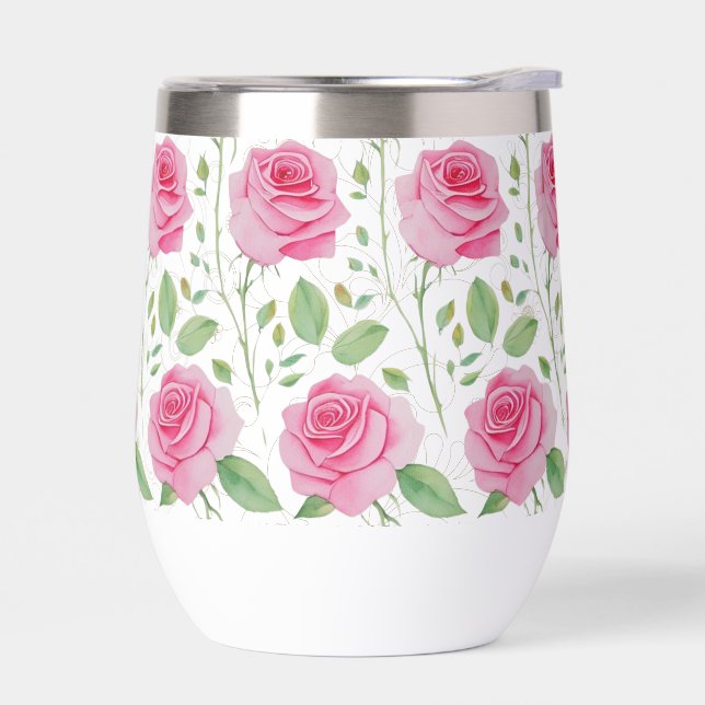 Cute,  floral/rose repeating pattern  thermal wine tumbler (Left)