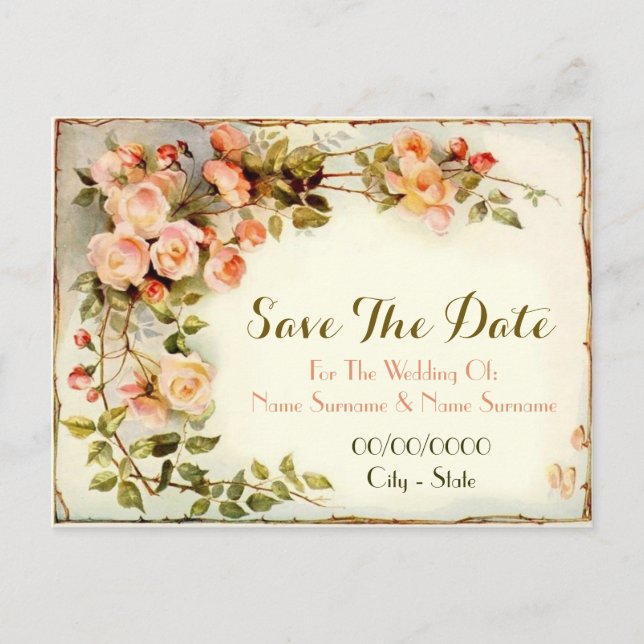Cute floral, roses announcement postcard (Front)