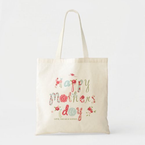 Cute Floral Scrapbook Happy Mothers Day Custom Tote Bag