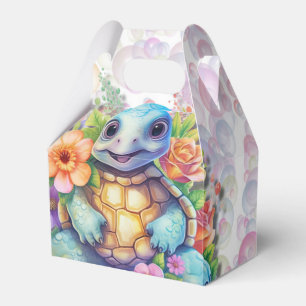 Cute Floral Sea Turtle And Bubbles Baby Shower Favor Boxes