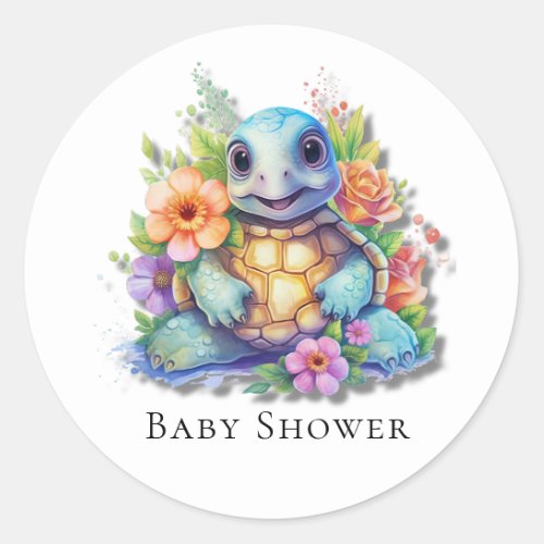 Cute Floral Sea Turtle Baby Shower Classic Round Sticker