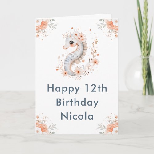 Cute Floral Seahorse Happy Birthday