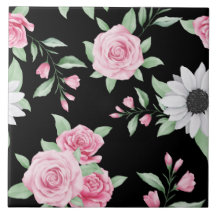 Cute Floral Seamless Pattern Ceramic Tile