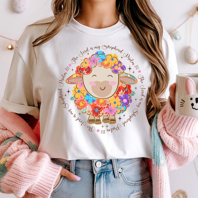 Cute Floral Sheep; The Lord is My Shepherd Easter T-Shirt (Creator Uploaded)