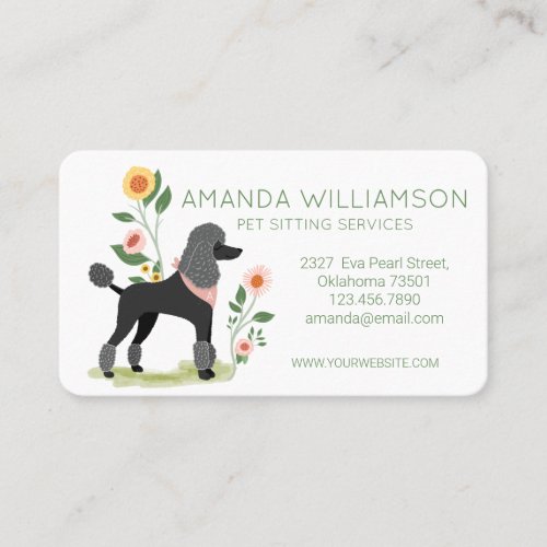 Cute Floral Show Clip Poodle Dog Pet Care Services Business Card