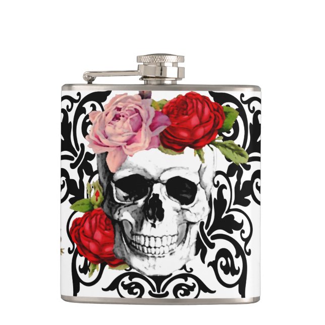 cute floral skull flask (Front)